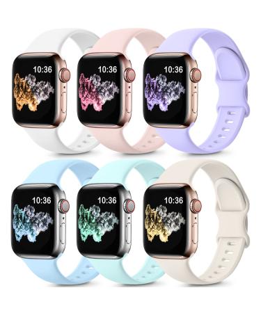 ZALAVER 6 Pack Bands Compatible with Apple Watch Band 38mm 40mm 41mm 42mm 44mm 45mm 49mm Men Women Soft Silicone Sport Strap for iWatch Ultra Series 8 7 6 5 4 3 2 1 SE White/PinkSand/LightGreen/LightBlue/Lavender/Starlight 38mm/40mm/41mm
