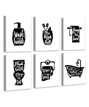 Drsoum Bathroom Decor Wall Art Prints Funny Bathroom Sign 810 inch,Small Toilet Signs Wall Decor Set of 6,Framed (Black and White)