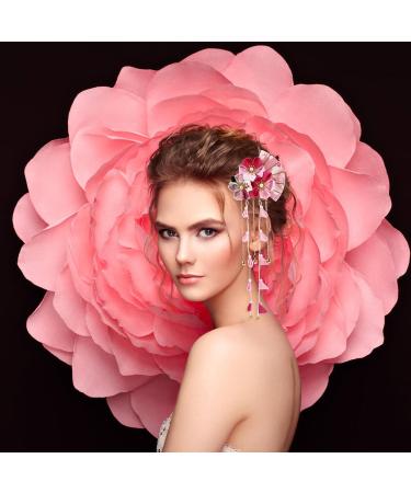 FRCOLOR Japanese Kimono Hair Clip with Flower and Tassel Pink - Buy Online on GoSupps.com