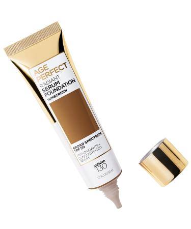L'Oreal Paris Age Perfect Radiant Serum Foundation SPF 50 - Sienna 1oz (Pack of 2) - Best Anti-Aging Makeup for Glowing Skin - Buy Online on GoSupps.com