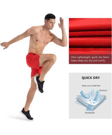 NAVISKIN Men's 5 Running Shorts - Lightweight Quick Dry Workout Shorts with Zipper Pocket - Red, Large - Buy Online on GoSupps.com