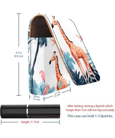 Buy Stylish Lipstick Case - Leather Lip Gloss Organizer with Mirror | Mini Holder Bag in Flamingo Giraffe & Palm Tree Design - Buy Online on GoSupps.com