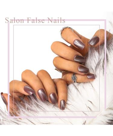 Sethexy Glitter Cat Eye False Nails 24Pcs UV Fake Nails - RosyBrown - Buy Online on GoSupps.com
