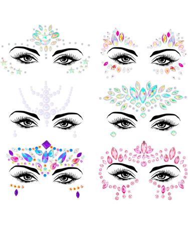 6PCS Face Gems for Festivals Gemstone Face Jewels Glitter Face Stickers Not Easy to Fall Off Face Temporary Tattoos for Music Festival Holiday Party - Buy Online on GoSupps.com
