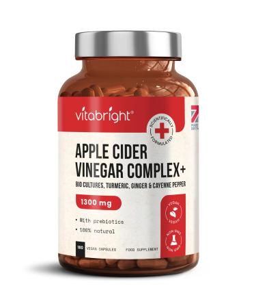 Apple Cider Vinegar Capsules with Pro and Prebiotics Turmeric Ginger and Cayenne Pepper 180 Vegan Capsules - 1300mg per Serving - Raw & Unfiltered Keto Diet Friendly Made in The UK