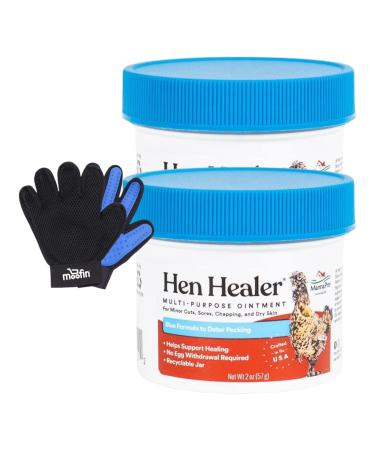 Hen Healer 0.1 Pounds All-Natural Poultry Supplement with Vitamins - Supports Immune Health & Feather Growth- Bundle with Pet Hair Removing Glove Healing Ointment Pack of 2