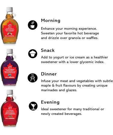 47 North Organic Single Source Pure Maple Syrup & Fruit Blends | Sample Gift Pack 5 x 189ml Bottles | 1 x Amber / 1 x Dark / 1 x Apple / 1 x Blueberry / 1 x Cranberry | Great for Holidays Christmas - Buy Online on GoSupps.com