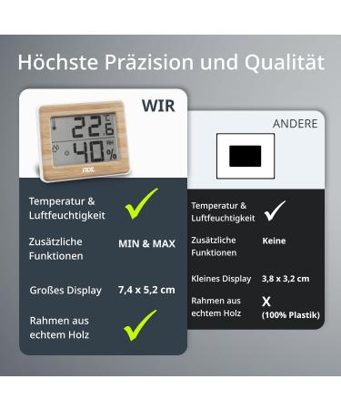 Buy ADE Digital Thermometer & Hygrometer for Home | Accurate Indoor Humidity Meter | Eco-Friendly Bamboo | International Shipping Available - Buy Online on GoSupps.com
