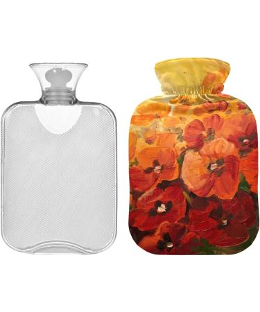NAANLE 2L Transparent Hot Water Bottle with Lid - Oil Painting Poppy Flowers for Menstrual Cramps Pain Relief & Heat Therapy - Buy Online on GoSupps.com