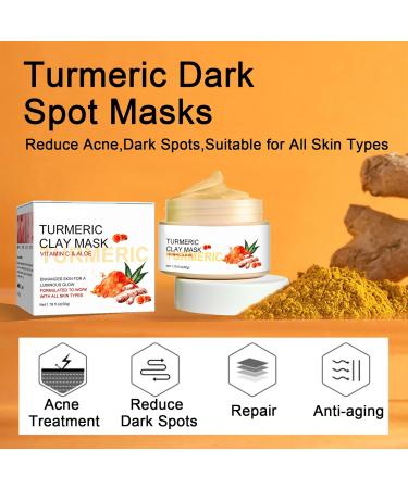 Turmeric Dark Spot Masks Acne Treatment Hyperpigmentation Treatment Contain Turmeric Vitamin C and Kaolin Clay Deep Cleansing and Reduce Acne Dark Spots Face Masks Skincare. - Buy Online on GoSupps.com