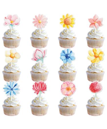 Flower Cupcake Toppers Daisy Cupcake Toppers Sunflower Cake Picks for Flower Themed Party Decorations Supplies 36 Pieces
