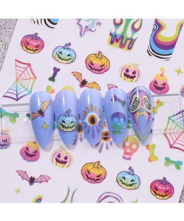 Halloween Nail Stickers 12 Sheets Self-Adhesive Nail Decal Pumpkin Cobweb Nail Art Decoration Design Supplies - Buy Online on GoSupps.com