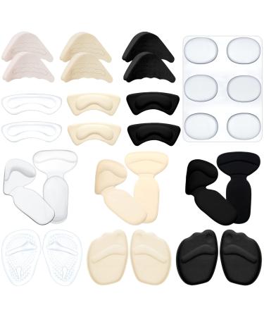 18 Pairs Heel Inserts Heel Grips Heel Shoe Pads Toe Filler Inserts Forefoot Heel Cushion Shoe Size Reducer with 6 Silicone Round Shoe Pads for Loose Shoes Slipping Rubbing (Exquisite Style)