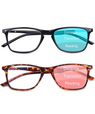 2 Pack Blue Light Blocking Progressive Multifocus Reading Glasses for Women Men Progressive Readers with Spring Hinge (Mix Color 2.0) Mix Color 2.0 x