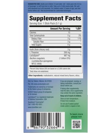 Benefiber Dual Action Biotic Plus Stress Relief, 18 Count Stick Packs - Buy Online on GoSupps.com