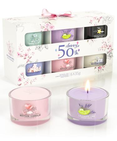 50th Birthday Gifts for Women | Scented Candles Gift Set for Anxiety | 6 Scented Filled Votive Candles | Relaxation Candles Gifts for Women (Elegant Gifts)