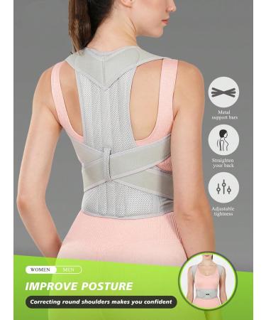 Gray Posture Corrector for Women | Adjustable Lumbar Support Belt for Back Pain Relief | Breathable Elastic Posture Correction for Kids & Adults - Buy Online on GoSupps.com