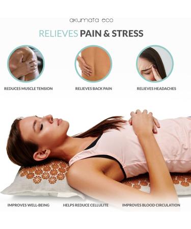 Akumata Eco Acupressure Mat & Pillow Set | Effective Back & Neck Pain Relief | Full Body Massage Set in Linen & Gold - Buy Online on GoSupps.com