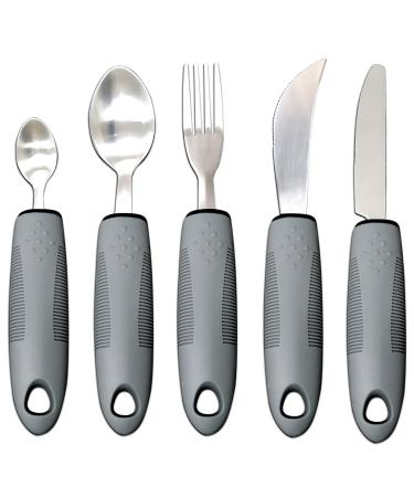 Adaptive Utensils (5-Pieces) Adaptive Utensils for Elderly Arthritis Parkinsons and Handicapped Stainless Steel and Dishwasher Safe - Grey