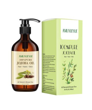AMUYUEYUE 100% Organic Jojoba Oil for Skin and Hair - 1000ml