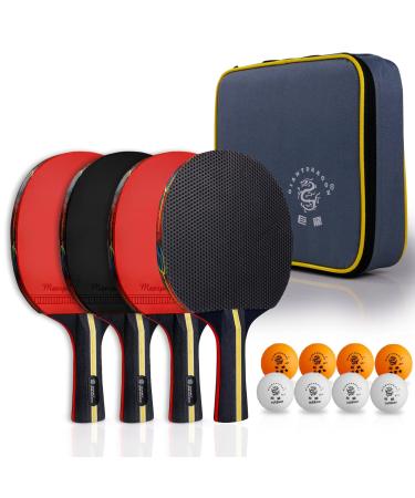 Ping Pong Paddles Set of 4, 5-Layer Table Tennis Paddles with 8 Balls and Carrying Case Soft Sponge Rubber Table Tennis Rackets and 3-Star 40mm Balls for Indoor and Outdoor Playing