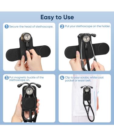 Premium PU Leather Stethoscope Holder Clip - Magnetic Lightweight Holster for Physicians Nurses & EMTs - Fits 3M Littmann & Most Stethoscopes - Black - Buy Online on GoSupps.com