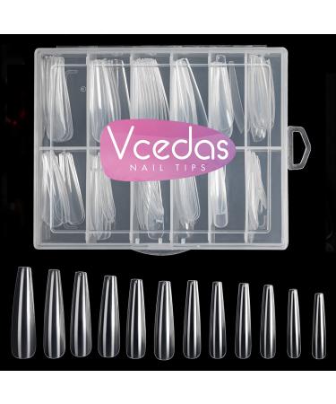Vcedas 240PCS Extra Long Full Cover Nails XXL Coffin Tips Clear Long Ballerina False Nail Tips for DIY Finger with Box (240 Clear)