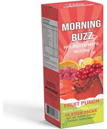 Morning Buzz Fruit Punch Sports Energy Drink - Original Formula for Lasting Energy and Mental Clarity - Pre-Workout Supplement with 18 Key Vitamins & Minerals - 15 Pack - Buy Online on GoSupps.com