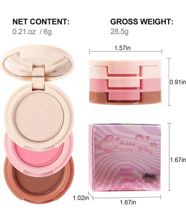 Erinde Mini Highlighter Bronzer & Blush Powder Palette Matte Shimmer Powder Makeup Tiny Face Palette with Mirror All in One Blendable Travel Friendly Cruelty Free 3 Colours #04 - Buy Online on GoSupps.com