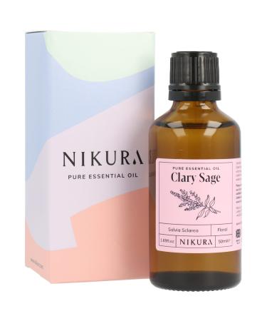 Nikura Clary Sage Essential Oil - 50ml | 100% Pure Natural Oils | Perfect for Aromatherapy Diffusers Humidifier Bath | Great for Self Care Stress Relief Calming | Vegan & UK Made