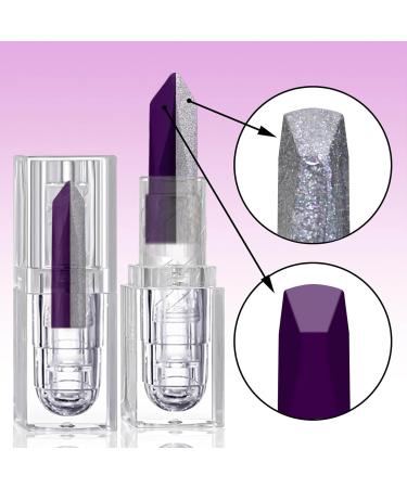 Women's Purple Lipstick Dual Color Shimmer Metallic Purple Silver Lipstick High Pigment Long Lasting Waterproof Shimmering Glossy Moisturizing Matte Finish  - Buy Online on GoSupps.com