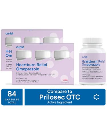 Curist Omeprazole 20mg Bulk 84 ct (2 Packs of 42 ct) Capsules Delayed-Release - Acid Reflux Medicine for Heartburn Relief - Omeprazole Magnesium 20.6mg 84 Capsules