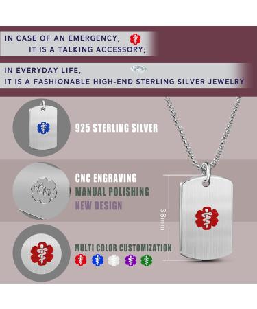 Custom Medical Alert Necklace - Sterling Silver ID Tag with Free Engraving for Men & Women - Personalized Emergency Jewelry - Buy Online on GoSupps.com