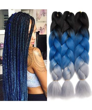 Tess Braids Extensions Blue 60 cm 3 Pack Jumbo Braids Kanecalon Kunsthaar For single-laid Box Braids Hair extension Braid 100g/bundle Ombre Hair Braids Extension (3 piece-black/blue/gray) 60 cm (3 pieces) black/blue/gray - Buy Online on GoSupps.com