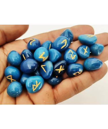 Buy Sharvgun Blue Agate Rune Stone Set - 25 Pieces Engraved MDF Chart Velvet Pouch & Gift Box | Perfect Pagan Gift - Buy Online on GoSupps.com