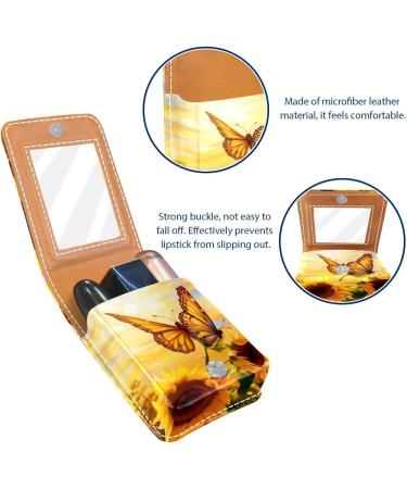 Travel Lipstick Organizer Case | Portable Makeup Bag with Mirror | Art Painting Sunflower Butterfly Design - Buy Online on GoSupps.com