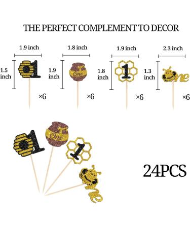 24 PCS Bee One Cupcake Toppers Honeycomb Honey Bee Cupcake Topper Happy 1st Birthday Cake Decoration for Bee Theme Boy Girl Kids First Birthday Baby Shower Anniversary Party Supplies - Buy Online on GoSupps.com