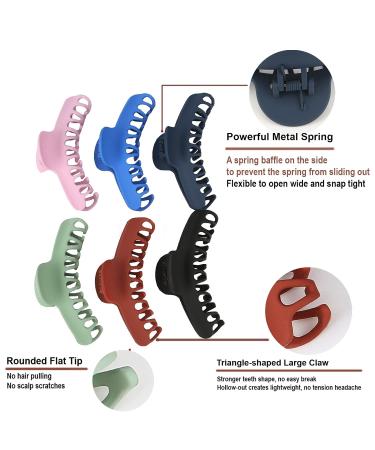 REJOL Large Hair Claw Clips 5.1 Inch - Pack of 6 Matte Colors for Women - Stronghold Lightweight Big Jaw Clip for Thin Thick Hair - Buy Online on GoSupps.com