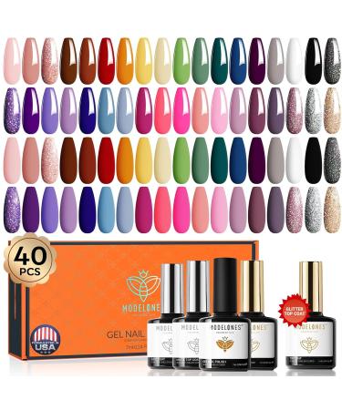 Modelones Gel Nail Polish 36 Colors All Seasons Holiday Gel Polish with Glossy & Matte Top Coat Base Coat Starter Kit Soak Off U V Gel Nail Kit Nail Art Starter Kit Beauty Gifts Set Box Pink