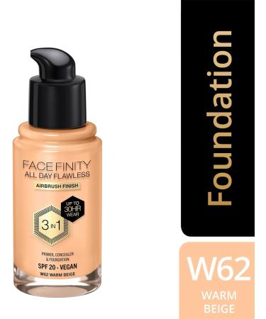 Max Factor Facefinity 3-in-1 All Day Flawless Liquid Foundation SPF 20 - 62 Warm Beige 30 ml (Pack of 1) - Buy Online on GoSupps.com