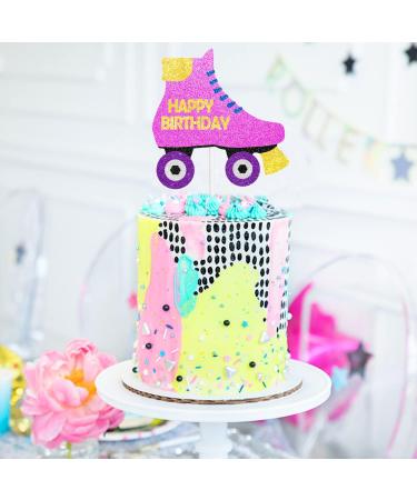 Roller Skate Birthday Cake Topper pink 80s Retro Theme Hip Hop gril Glitter Party Cake Decorations - Buy Online on GoSupps.com