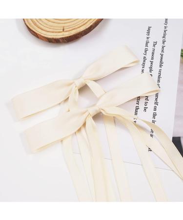 Ayesha Hair Bows 4pcs Set - Long Tail Ribbon Barrettes for Women Girls - Black & Beige Hair Accessories - Buy Online on GoSupps.com