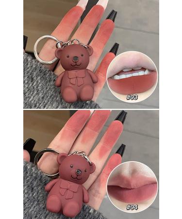 Cicorfu 2 in 1 Keychain Bear Lipstick Set | Matte Velvet Long Lasting Lip Gloss | Waterproof Beauty Makeup Kit with Cute Bear Design - Buy Online on GoSupps.com