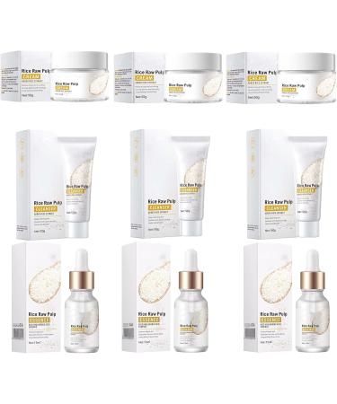 Ensemble de s rum pour le visage la pulpe de riz cr me blanchissante au riz blanc avec extrait de riz cr me blanchissante pour le visage hydrate les pores anti-rides et (one size 3Set) 3Set 15 ml (Lot de 1)