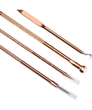 Blackhead Remover Kit 4 PCS | Comedone Extractor Tool Set for Acne Removal | Stainless Steel | Gold Finish - Buy Online on GoSupps.com