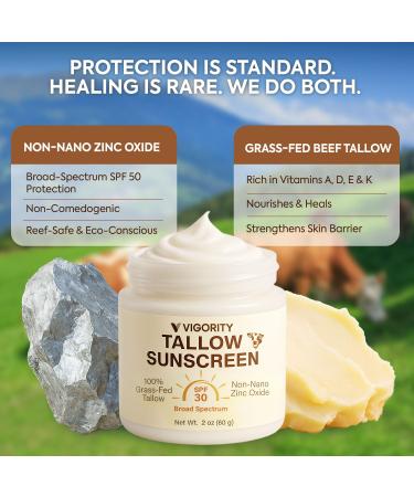 Beef Tallow Sunscreen with Clear Zinc: Non-Toxic SPF 30 Sunscreen for Face & Body Natural Sunblock with Nourishing Tallow & Botanical Extracts (2 Fl Oz (Pack of 1)) - Buy Online on GoSupps.com