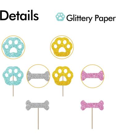 Dog Paw & Bone Cupcake Toppers Puppy Baby Shower Cupcake Toppers Puppy Themed Dessert Picks Baby Girl/Boy Birthday Party Decoration - Pink & Blue Glitter - Buy Online on GoSupps.com
