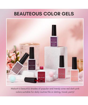 Makartt Gel Nail Polish Kit - 6 Colors Soak Off UV Gel Set for Nail Art - Pink Wine Red Purple - DIY Home & Salon - Buy Online on GoSupps.com
