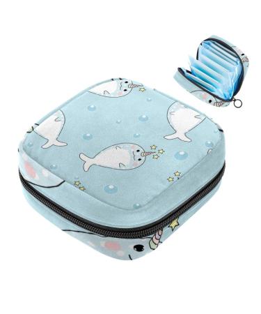 Storage bags for women's bandages cute walhorn blue portable menstrual insert panty liners tampons women's bandages storage holder for women school office multi -colored 02