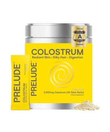 Prelude Bovine Colostrum Supplement - Grassfed Colostrum Powder Sticks for Gut Health, Immunity & Overall Wellness - Colostrum Aids Hair, Skin & Digestive Health for Women & Men - Made in USA Powder Sticks - Unflavored